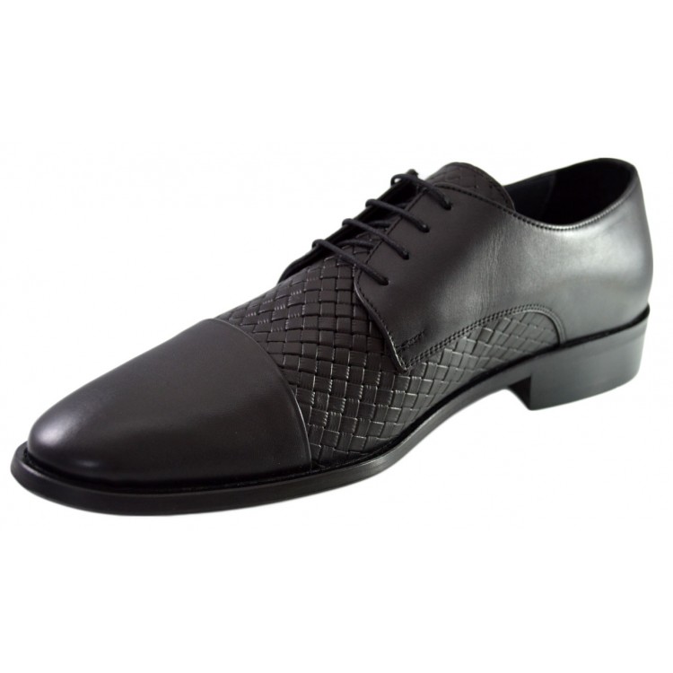 Pantofi Negri Barbati, model Impletit din Piele Naturala
