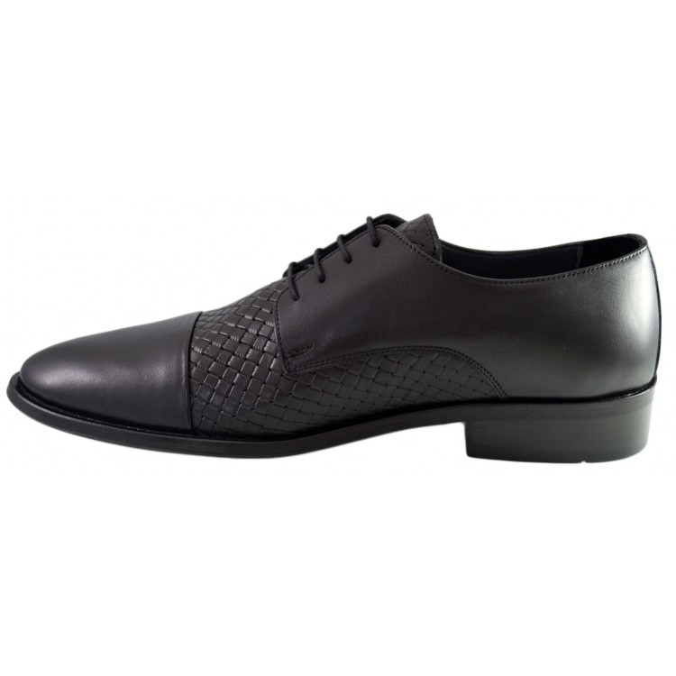 Pantofi Negri Barbati, model Impletit din Piele Naturala