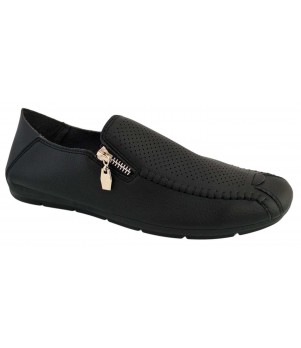 Mocasini Barbati, Negru, cu fermoar, perforati - Corner