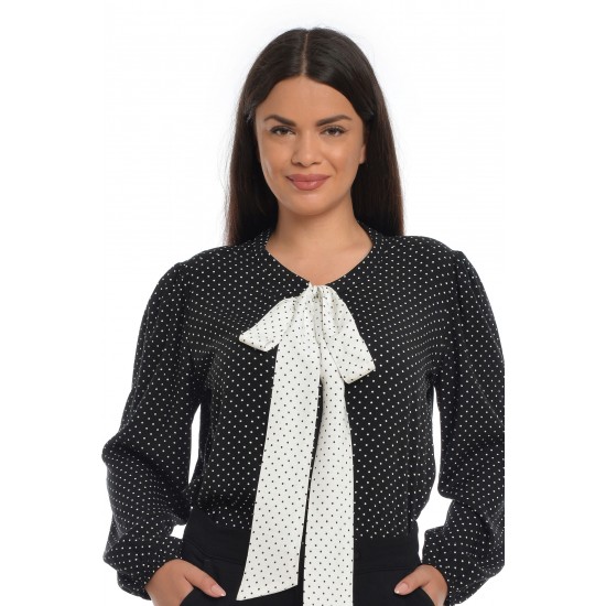Bluza Dama cu Funda Ampla Neagra cu buline albe Bluza Dama cu Funda Ampla Neagra cu buline albe