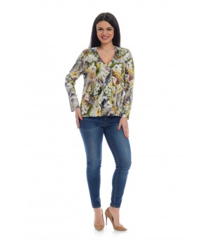 Bluza Dama, Multicolora, cu Imprimeu Floral si decolteu V