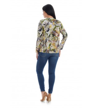 Bluza Dama, Multicolora, cu Imprimeu Floral si decolteu V