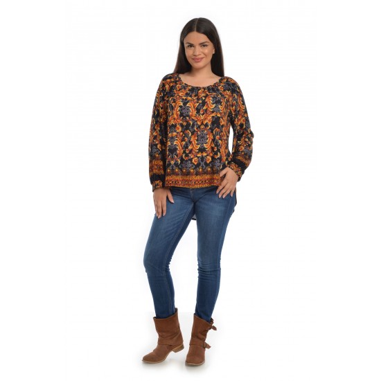 Bluza Dama Multicolora cu Imprimeu Combinat Bluza Dama Multicolora cu Imprimeu Combinat