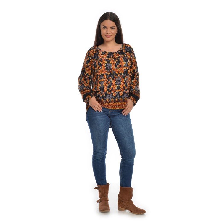Bluza Dama Multicolora cu Imprimeu Combinat Bluza Dama Multicolora cu Imprimeu Combinat
