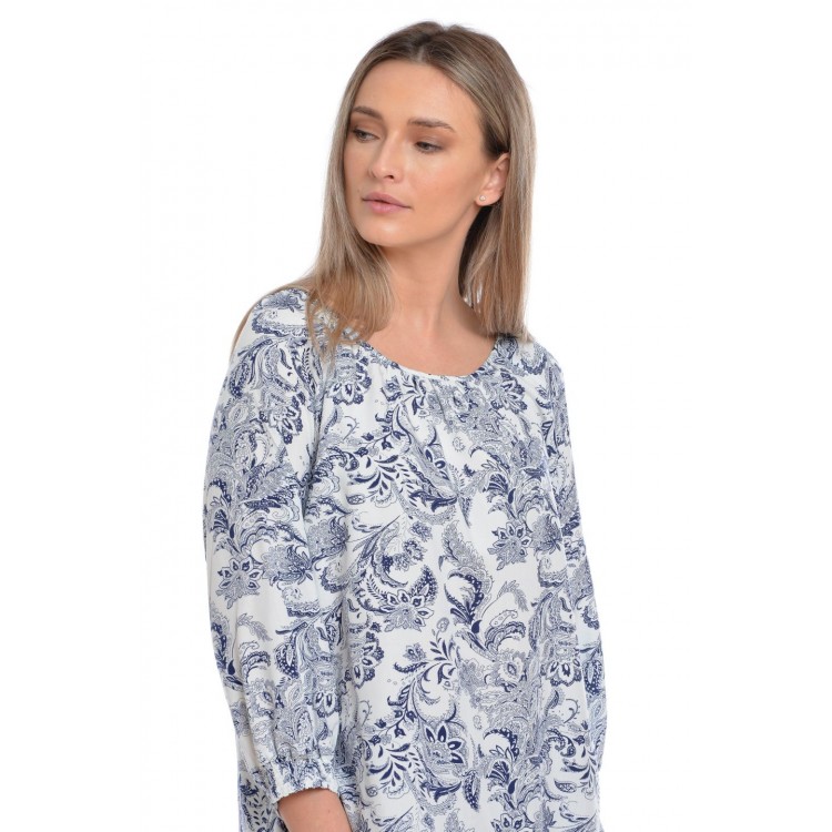 Bluza Dama, Alb Bleumarin Ampla cu model Bluza Dama, Alb Bleumarin Ampla cu model