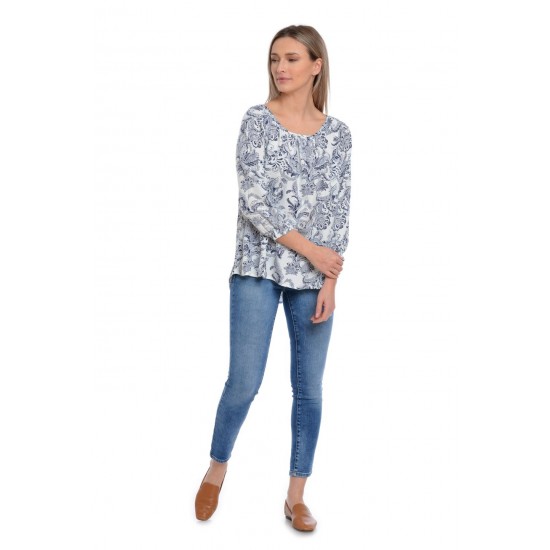 Bluza Dama, Alb Bleumarin Ampla cu model Bluza Dama, Alb Bleumarin Ampla cu model