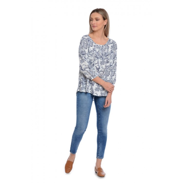 Bluza Dama, Alb Bleumarin Ampla cu model Bluza Dama, Alb Bleumarin Ampla cu model