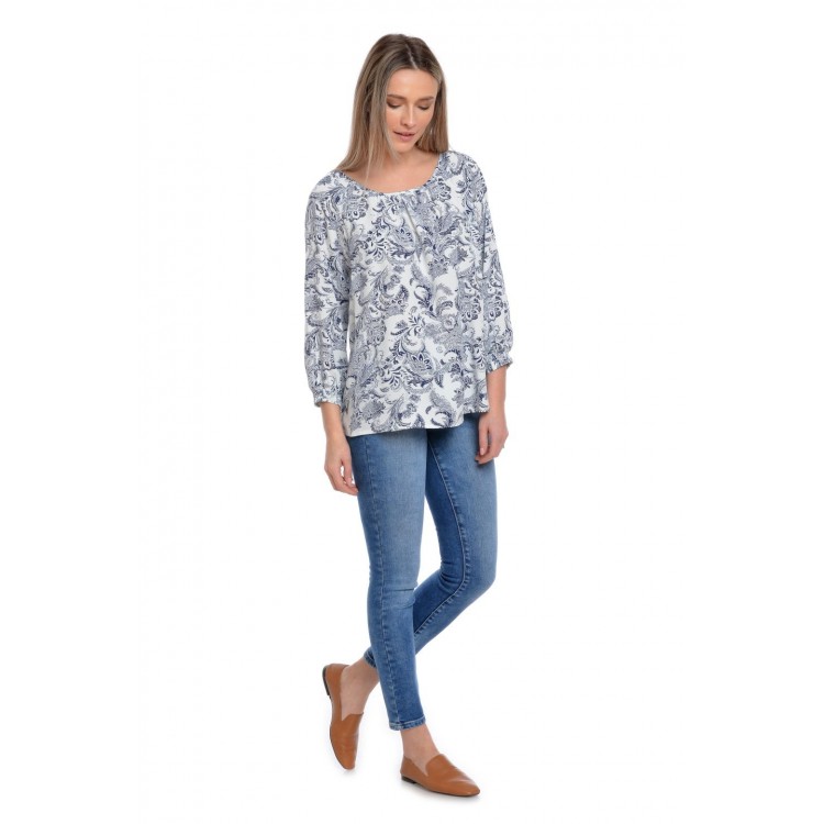 Bluza Dama, Alb Bleumarin Ampla cu model Bluza Dama, Alb Bleumarin Ampla cu model