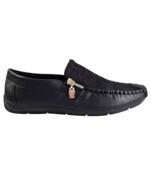 Mocasini Barbati, negru, model cu nervuri si fermoar - Corner
