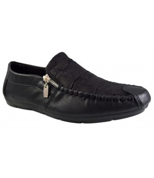 Mocasini Barbati, negru, model cu nervuri si fermoar - Corner