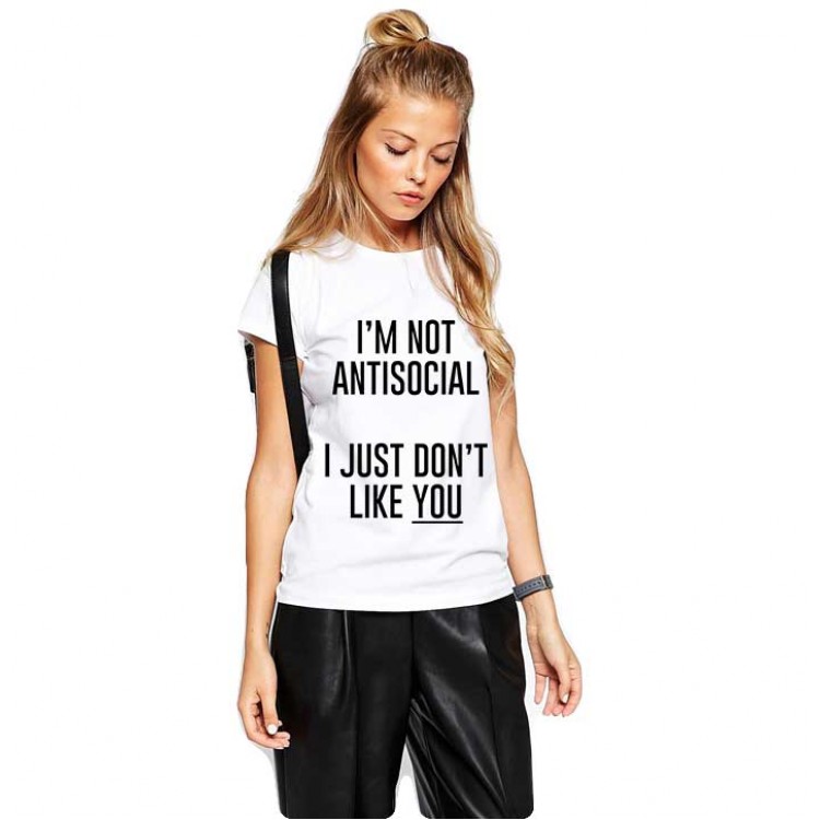 Tricou dama alb - I'm not antisocial