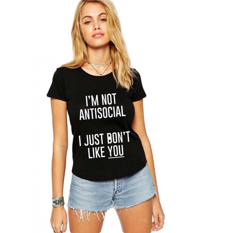 Tricou dama negru - I'm not antisocial Tricou dama negru - I'm not antisocial