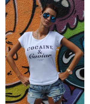 Tricou dama alb - Cocaine & Caviar