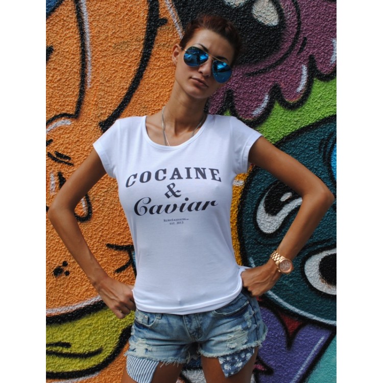 Tricou dama alb - Cocaine & Caviar Tricou dama alb - Cocaine & Caviar