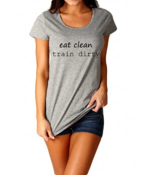 Tricou dama gri  - Eat Clean Train Dirty
