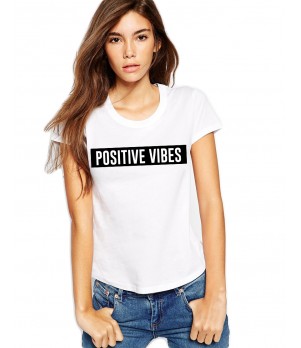 Tricou dama alb  - Positive Vibes