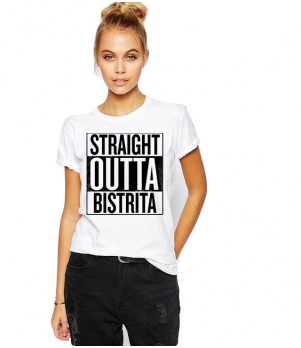 Tricou dama alb -  Straight Outta Bistrita