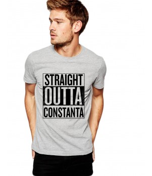 Tricou barbati gri cu text negru - Straight Outta Constanta