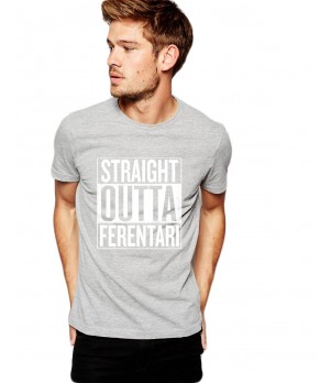 Tricou barbati gri cu text alb - Straight Outta Ferentari