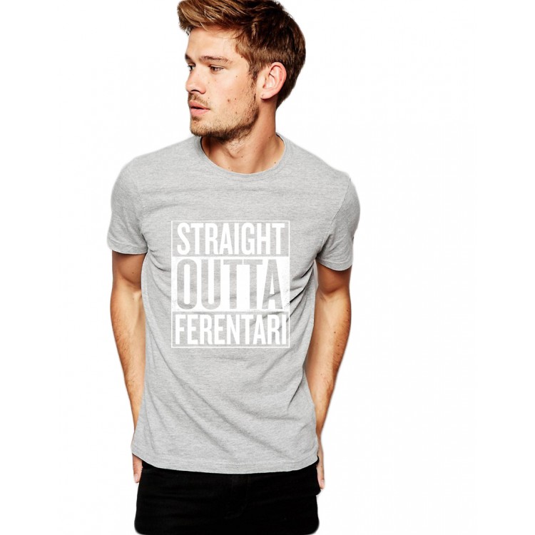 Tricou barbati gri cu text alb - Straight Outta Ferentari