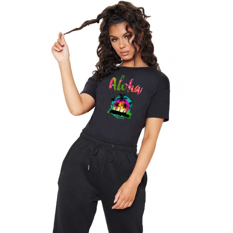 Tricou dama negru - Aloha Exotic Tricou dama negru - Aloha Exotic