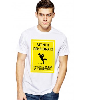  Tricou barbati alb - Atentie Pensionar