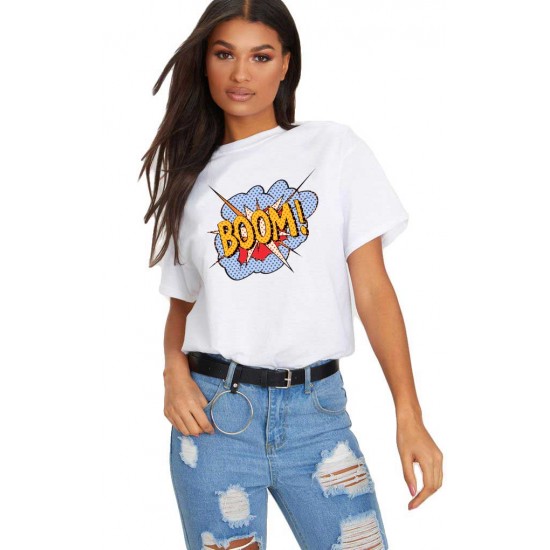 Tricou dama alb - Boom Tricou dama alb - Boom