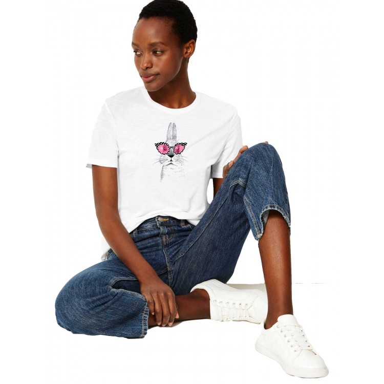 Tricou dama alb - Bunny Fashion Tricou dama alb - Bunny Fashion