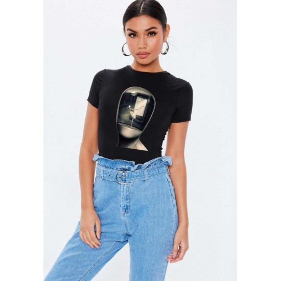 Tricou dama negru, Dali, Globul Tricou dama negru, Dali, Globul
