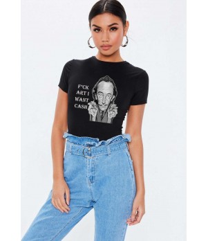 Tricou dama negru -  Dali - I want CASH