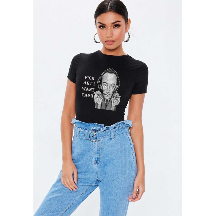 Tricou dama negru - Dali - I want CASH Tricou dama negru - Dali - I want CASH