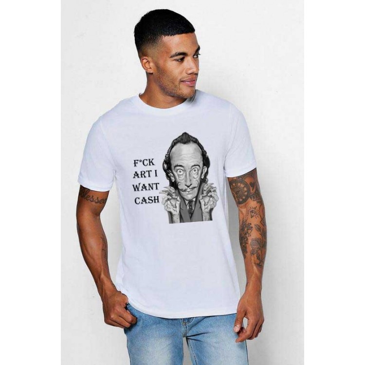 Tricou barbati alb - Dali - I want CASH Tricou barbati alb - Dali - I want CASH