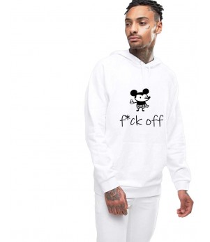 Hanorac Barbati Alb - f*ck off Mickey Mouse
