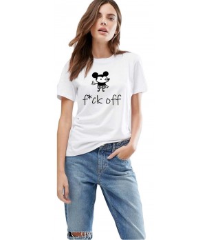 Tricou dama alb - f*ck off Mickey Mouse
