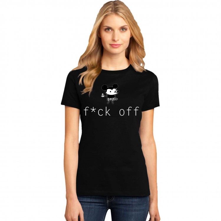 Tricou dama negru - f*ck off Mickey Mouse