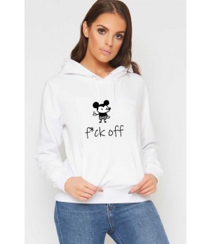 Hanorac dama alb - f*ck off Mickey Mouse