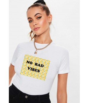 Tricou dama alb - No Bad Vibes