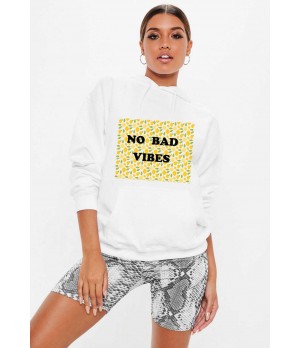 Hanorac dama alb - No Bad Vibes
