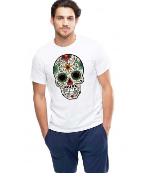  Tricou barbati alb - Sugar Skull Colorful