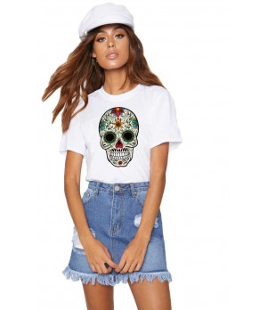 Tricou dama alb -  Sugar Skull Colorful