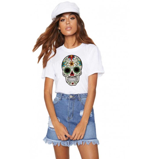 Tricou dama alb - Sugar Skull Colorful Tricou dama alb - Sugar Skull Colorful