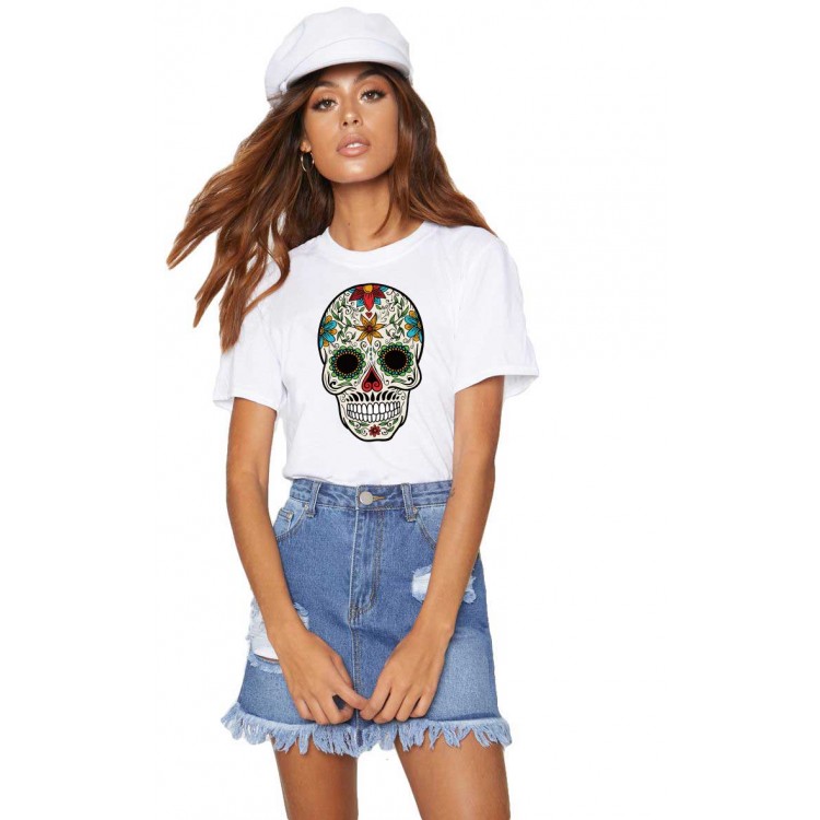Tricou dama alb - Sugar Skull Colorful Tricou dama alb - Sugar Skull Colorful