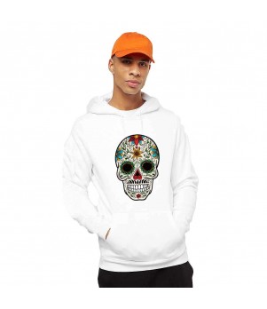 Hanorac Barbati Alb - Sugar Skull Colorful
