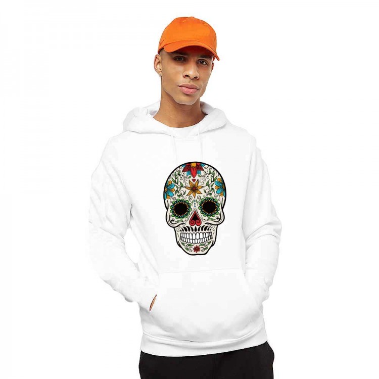 Hanorac Barbati Alb - Sugar Skull Colorful Hanorac Barbati Alb - Sugar Skull Colorful