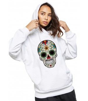Hanorac dama alb - Sugar Skull Colorful