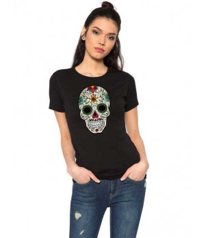 Tricou dama negru - Sugar Skull Colorful