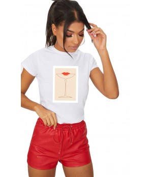 Tricou dama alb - Cocktail Kiss