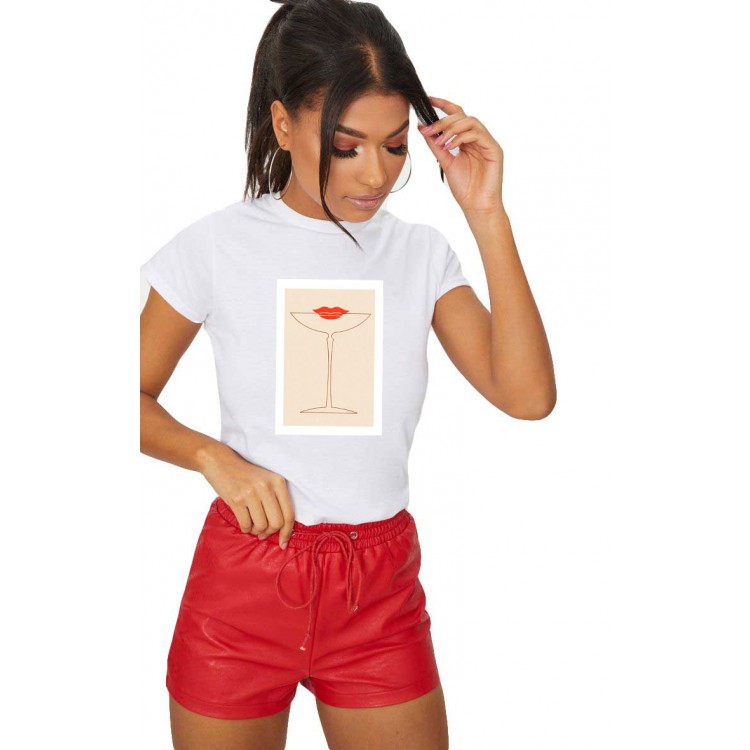 Tricou dama alb - Cocktail Kiss Tricou dama alb - Cocktail Kiss