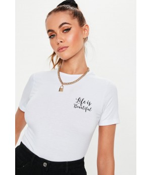 Tricou dama alb - Life is beautiful