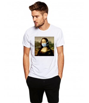 Tricou barbati alb - Mona Lisa in Pandemie
